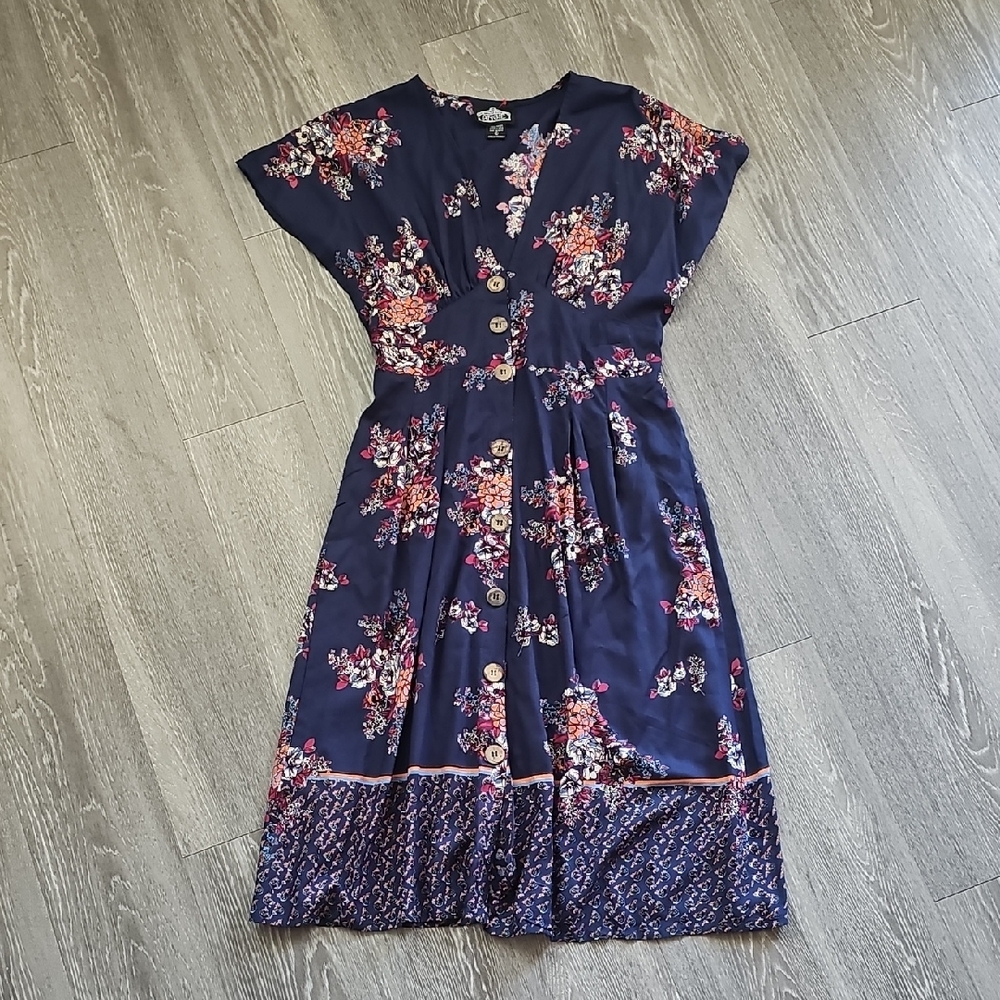 Angie Navy Floral Midi Dress